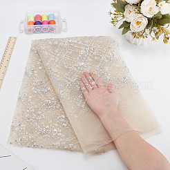 スパンコールポリエステルレース生地  DIY 衣類アクセサリー  フローラルホワイト  130x0.05cm&nbsp;DIY-WH0622-147A