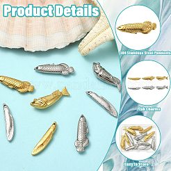 12個6色304ステンレスペンダント  魚のチャーム  ミックスカラー  27.5~28.5x6~9.5x3.5~7.5mm  穴：1~1.2mm  2個/スタイル&nbsp;STAS-CJ0003-49