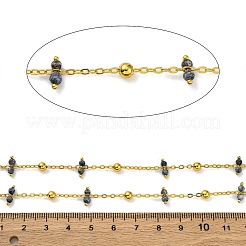 手作りのファセット加工された天然ラピスラズリのビーズチェーン  ハンダ付け  スプールで  長持ちメッキ  18KGP本金メッキ  鉛フリー＆カドミウムフリー  リンク：9.5x2.5~3mm  ビーズ：4mm&nbsp;CHC-L050-02G-07