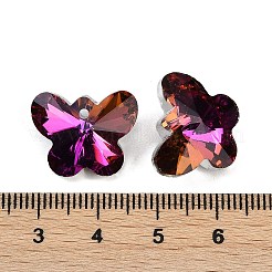 ガラスチャーム  ポイントバック＆バックメッキ  多面カット  蝶のチャーム  マゼンタ  14x17.5x9mm  穴：1.6mm&nbsp;GLAA-E050-01B-04