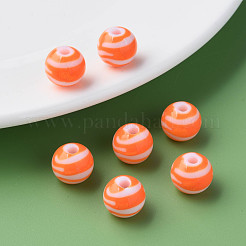 不透明な縞模様のアクリルビーズ  ラウンド  サンゴ  11.5x10.5mm  穴：2.5mm  約549個/500g&nbsp;MACR-S373-27A-04