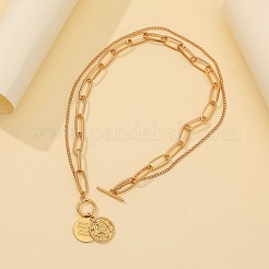 Alloy Star Compass Pendant 2-Strand Chain Necklaces with OT Clasps for Women&nbsp;WGF2DEA-01