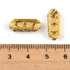 真鍮クリスタルラインストーンスペーサーバー  3穴  六角  ゴールドカラー  18x3.5x7mm  穴：1.4mm&nbsp;RB-T019-01C-G