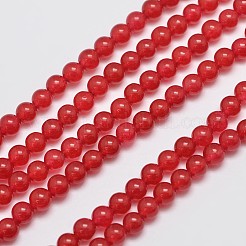 天然石&染め加工マレーシアジェイドビーズ連売り  模造赤瑪瑙  ラウンド  レッド  4mm  穴：0.8mm  約92個/連  15インチ&nbsp;G-A146-4mm-A02