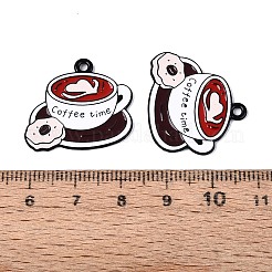 焼付塗装合金エナメルペンダント  ドーナツチャーム付きコーヒー  ブラック  クリムゾン  22x24x1mm  穴：1.6~1.8mm&nbsp;PALLOY-T093-20