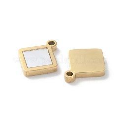 イオンプレーティング（IP）304ステンレススチールチャーム  パヴェシェル付き  18KGP本金メッキ  菱形  11x9x1.5mm  穴：1.2mm&nbsp;STAS-Z099-02G-06