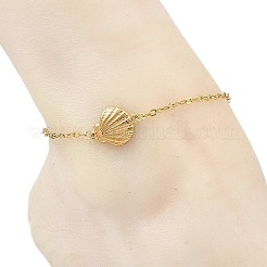 Ocean 304 Stainless Steel Shell Shape Link Textured Cable Chain Anklets for Women&nbsp;AJEW-AN00828
