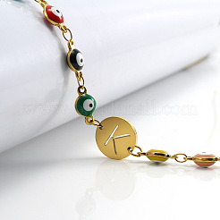 Colorful 304 Stainless Steel & Evil Eye Enamel Flat Round Link Bracelets&nbsp;FS-WGB13F5-11
