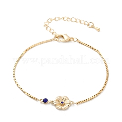 Brass Micro Pave Cubic Zirconia Birthday Flower Link Bracelets&nbsp;BJEW-U031-01G-09