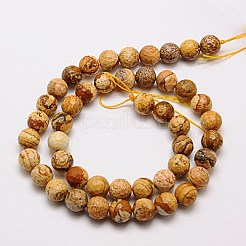 天然石ピクチャージャスパービーズ連売り  多面カット  ラウンド  6mm  穴：1mm  約58個/連  14.5インチ&nbsp;G-G542-6mm-08
