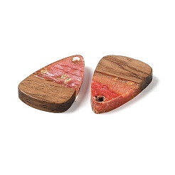レジン＆ウッドパーツ  金箔  トライアングルチャーム  オレンジ  23x15x3mm  穴：2mm&nbsp;WOOD-S061-02D