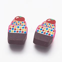 手作りケーキポリマークレイビーズ  濃いピンク  13~14x9~10x4~5mm  穴：1mm&nbsp;CLAY-R060-37