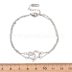Brass Micro Pave Clear Cubic Zirconia Cable Chain Double Layers Bracelets&nbsp;BJEW-C155-02P