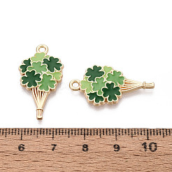 聖パトリックの日合金エナメルペンダント  花のチャーム  ゴールドカラー  カドミウムフリー＆ニッケルフリー＆鉛フリー  グリーン  28x15x2.5mm  穴：1.8mm&nbsp;ENAM-T024-41A-G