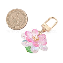 ガラスシードビーズペンダント装飾  合金回転式ナスカン付き  鉢植えの花  ピンク  65~66mm&nbsp;HJEW-MZ00403-01