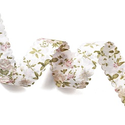 20ヤードの花柄プリントポリエステルリボン  ギフトラッピング用の二重波型リボン  ホワイト  1インチ（25mm）  約20.00ヤード（18.29m）/ロール&nbsp;OCOR-Z005-03B