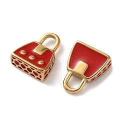 304ステンレススチールエナメルチャーム  14KGP本金メッキ  ハンドバッグチャー  レッド  13x10.5x4.5mm  穴：3x3.5mm&nbsp;STAS-L022-549G-02