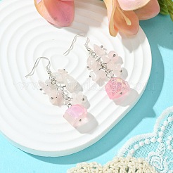 天然ミックスストーン＆天然クォーツダングルイヤリング（女性用）4組  銀  ミックスカラー  52x20mm&nbsp;EJEW-TA00560