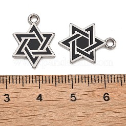 合金エナメルチャーム  デビッドチャームの星  ラックめっき  プラチナ  ブラック  18x13x1.7mm  穴：1.8mm&nbsp;ENAM-G235-09P-01