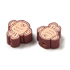 ポリマークレイビーズ  魚  桃パフ  10x10.5x5mm  穴：2mm&nbsp;CLAY-Z003-04