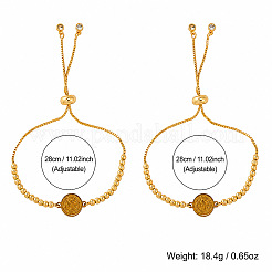 Summer Women's Adjustable 304 Stainless Steel Round Medal Box Chain Slider Bracelets with Brass Beads&nbsp;PC1192