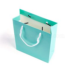 クラフト紙袋  ハンドル付き  ギフトバッグ  ショッピングバッグ  長方形  アクアマリン  20x15x6.2cm&nbsp;AJEW-F005-01-B01