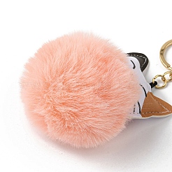 模造レックスウサギのファーボール & PU レザー猫ペンダントキーホルダー  合金クラスプ付  バッグ車のペンダントの装飾  ライトサーモン  16cm&nbsp;X1-KEYC-K018-05KCG-02