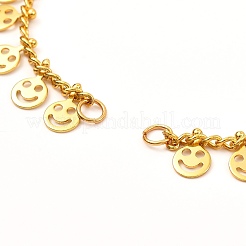 Flat Round with Smiling Face Brass Charm Bracelet Makings&nbsp;AJEW-JB01070-02