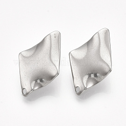 変色しない304ステンレススチールスタッドピアス金具  ピアスキャッチ/ピアスバックキャッチ付き  菱形  ステンレス鋼色  28x18mm  穴：1.8mm  辺の長さ：16.5mm  ピン：0.7mm&nbsp;X-STAS-S079-56B