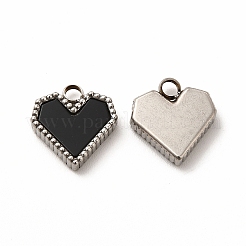 304ステンレスペンダント  アクリルと  ハート  ブラック  12x11x3mm  穴：2mm&nbsp;STAS-A076-06P-01