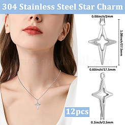 304ステンレススチールペンダント12個  星のチャーム  ステンレス鋼色  27.5x17.5x2.5mm  穴：2mm&nbsp;STAS-BBC0008-68
