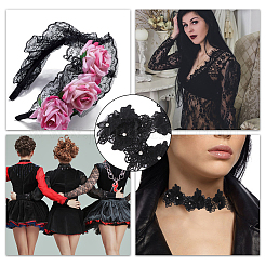 Double Layer Polyester 3D Flower Lace Trim Ribbon with Rhinestone&nbsp;OCOR-WH0097-73C