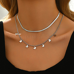 201 Stainless Steel Double Layer Butterfly Tassel Necklaces for Women&nbsp;MM9715