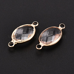 真鍮とガラスのリンク/コネクターチャーム  オーバル  多面カット  ゴールドカラー  透明  15~25.5x6.5~13.5x3~7mm  穴：1.8~2.2mm&nbsp;GLAA-T027-10