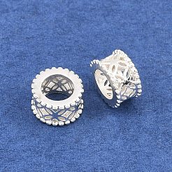 真鍮製ヨーロピアンビーズ  コインのあるコラム  大穴ビーズ  銀  7x4mm  穴：4mm&nbsp;KK-A292-03A-S