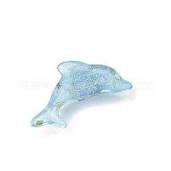 樹脂カボション  スパンコール入り  イルカ  ミックスカラー  34x19x6mm&nbsp;CRES-N007-23