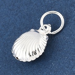 丸カン付きの純銀製中空シェル型チャーム  銀  13.5x8x3.5mm  穴：3.5mm&nbsp;STER-R013-02S