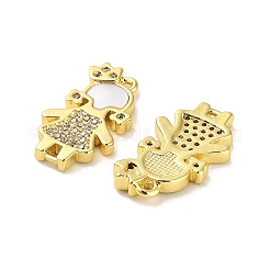 Brass Micro Pave Clear Cubic Zirconia Princess Connector Charms&nbsp;KK-K365-15A-G