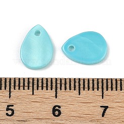 スプレー塗装された天然淡水貝のティアドロップチャーム  ライトスカイブルー  10x7~7.5x1.5~1.8mm  穴：1.2mm&nbsp;SHEL-K006-47E