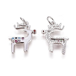 真鍮製マイクロパヴェキュービックジルコニアペンダント  カドミウムフリー＆鉛フリー  エナメルと丸カン付き  クリスマスのトナカイ/クワガタ  ホワイト  プラチナ  18x14x2mm  穴：3mm&nbsp;ZIRC-I028-11P
