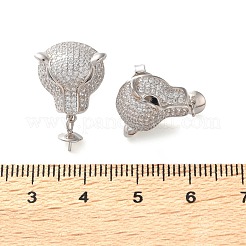 キュービックジルコニア 925 スターリングシルバー スタッドピアス 金具 女性用  プラチナメッキ  ヒョウ  透明  22x14mm  ピン：10.5x0.8/0.5mm&nbsp;STER-M092-09P-02