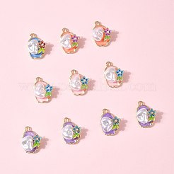 10本合金エナメルペンダント  ABSの模造パールと  花とオーバル  ラックめっき  長持ちメッキ  鉛フリー＆カドミウムフリー＆ニッケルフリー  ゴールドカラー  ミックスカラー  26.5x20.5x8.5mm  穴：3mm&nbsp;ENAM-FS0003-24