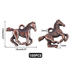 合金のチベット風チャーム  鉛フリー＆カドミウムフリー＆ニッケルフリー  馬  赤銅鉱  19x14x3mm  穴：2mm  100個/箱&nbsp;TIBEP-PH0005-19R-NR