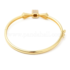 女性用キュービックジルコニア付き真鍮キューブヒンジ付きバングル  16KGP本金メッキ  内径：2-3/8インチ（6cm）&nbsp;BJEW-K229-04G