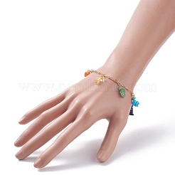 Natural & Synthetic Mixed Gemstone Chips Charm Bracelet and Necklace&nbsp;SJEW-JS01234