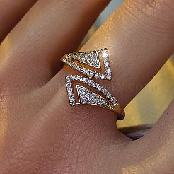 Brass Micro Pave Clear Cubic Zirconia Cuff Open Rings&nbsp;WGDB0C2-02