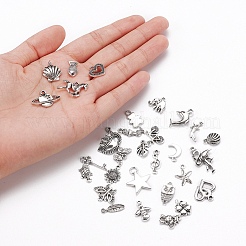30pcs30スタイルチベットスタイルアロイペンダント  混合図形  アンティークシルバー  21x14x4mm  穴：2mm&nbsp;TIBEP-YW0001-29AS
