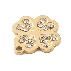 304ステンレススチールラインストーンペンダント  クローバー  18KGP本金メッキ  16x14x1.5mm  穴：1.5mm&nbsp;STAS-I327-16G