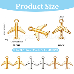 120本3色合金ペンダント  飛行機チャーム  ミックスカラー  16.5x14.5x2mm  穴：1.8mm  40個/カラー&nbsp;FIND-PH0038-49