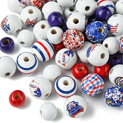 75Pcs 12 Styles Independence Day Theme Wood European Beads&nbsp;WOOD-FS0001-22
